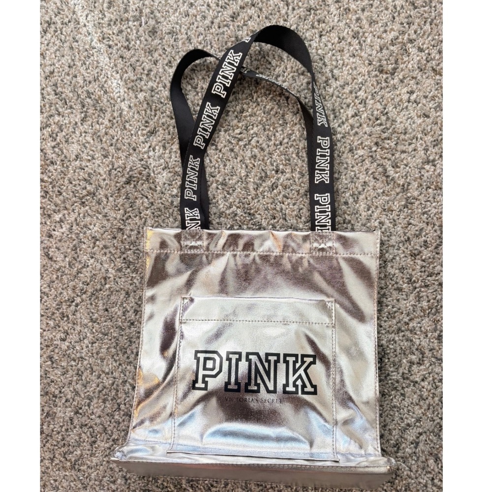 Vintage Victoria's Secret PINK Tote Bag Y2K Silver Holographic Metallic